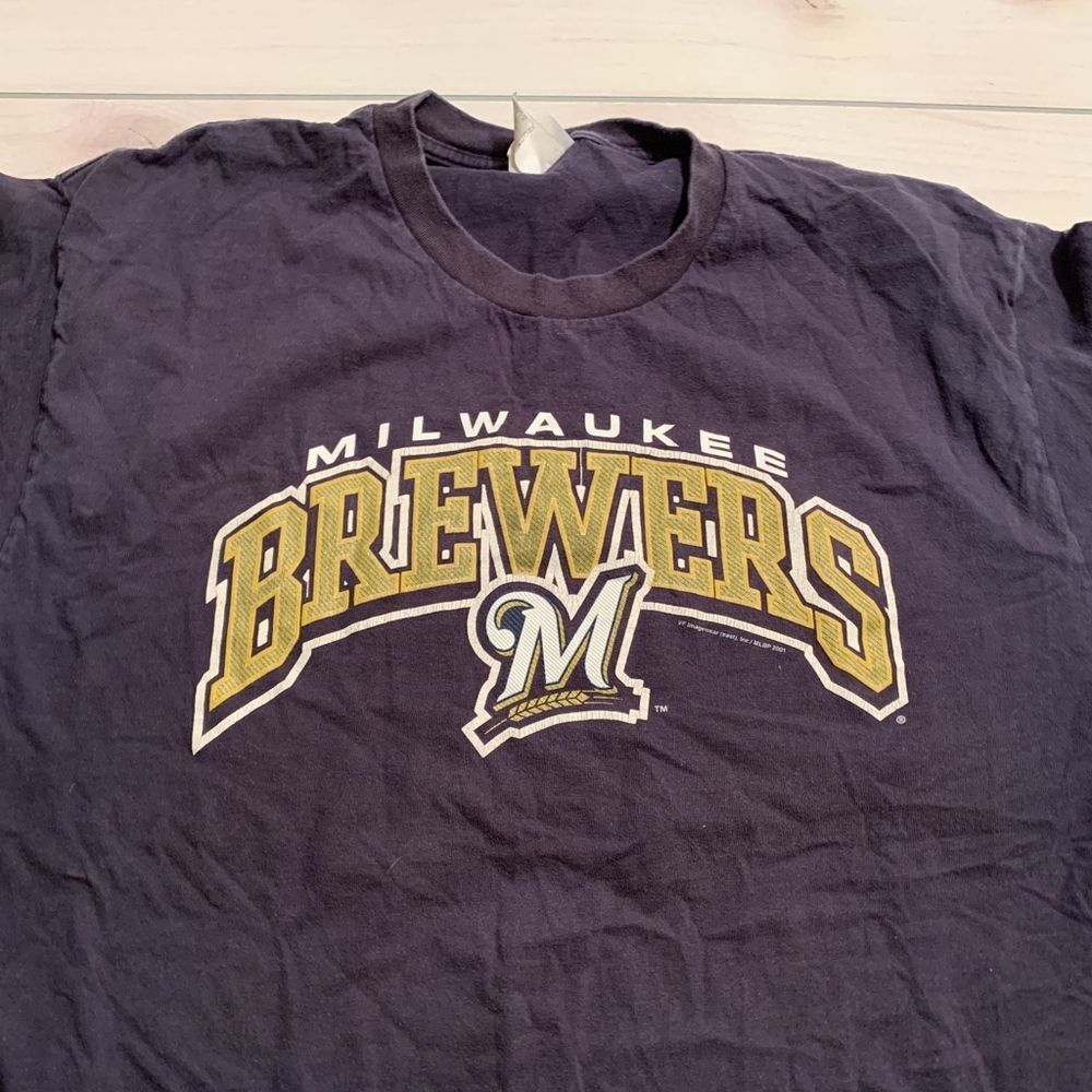 mens XL Milwaukee Brewers t-shirt navy - Picture 2 of 5
